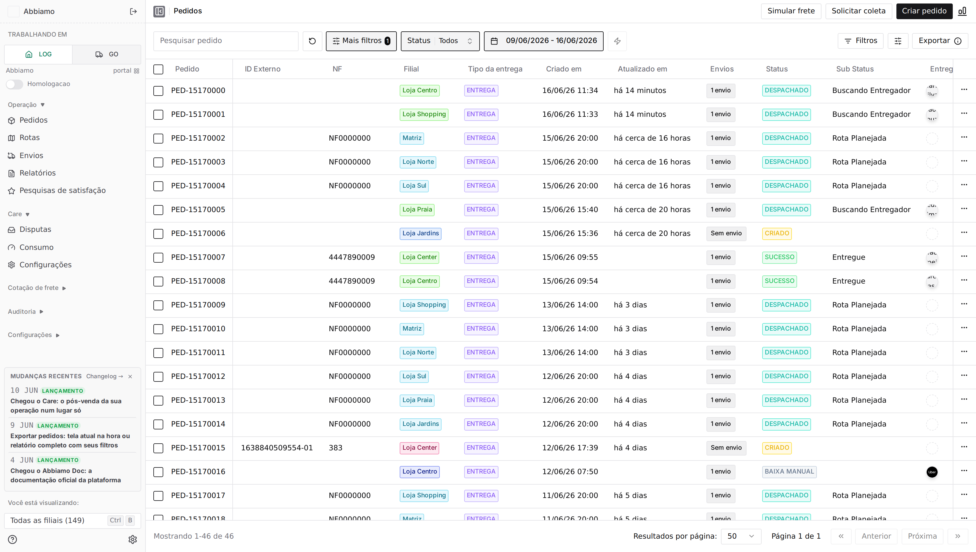 Switcher LOG ↔ GO no sidebar do dashboard: dropdown com a operação ativa em destaque e a opção de trocar pra outra