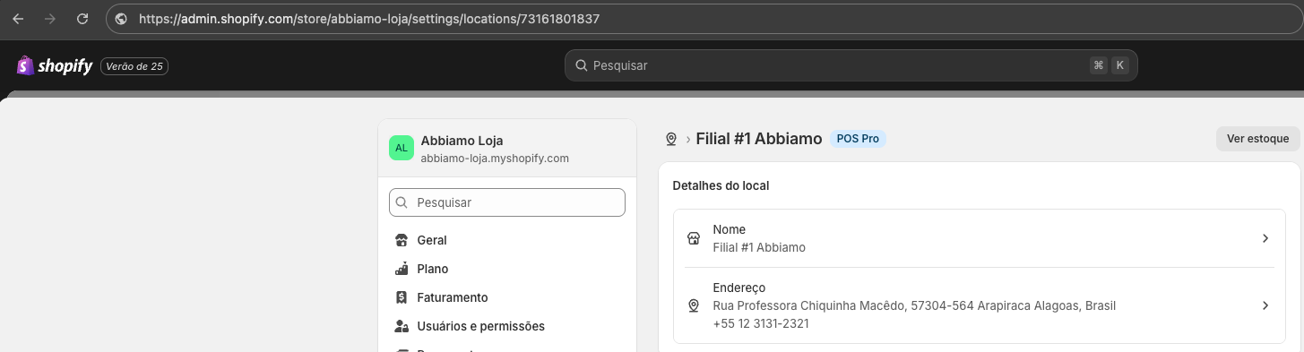 Identificador da filial no final da URL
