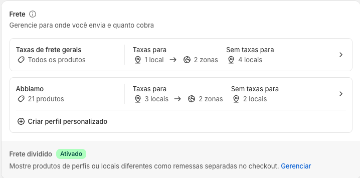 Zonas de frete na Shopify